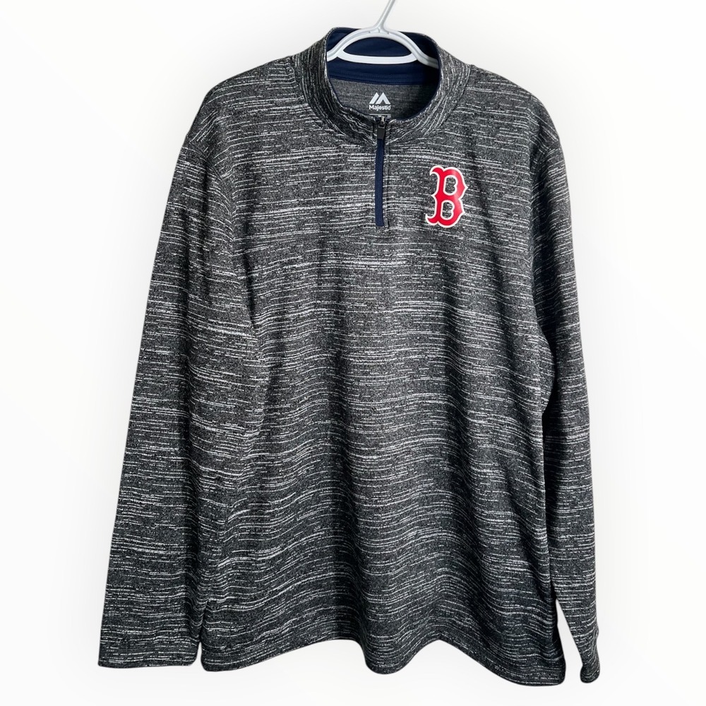 Majestic Boston Red Sox Mens XL Quarter Zip Pullover Space Dye Gray Fleece 7R13